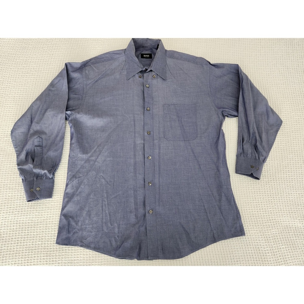 HUGO BOSS Mens 16.5 32 33 Dress Shirts Button Down Blue Long Sleeve